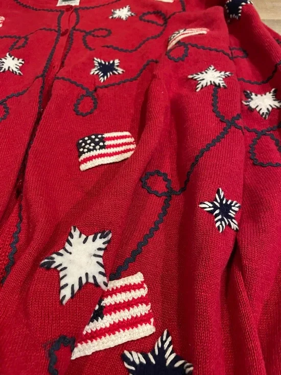 Talbots Red Americana Flag Embroidered Cardigan - Picture 2 of 8